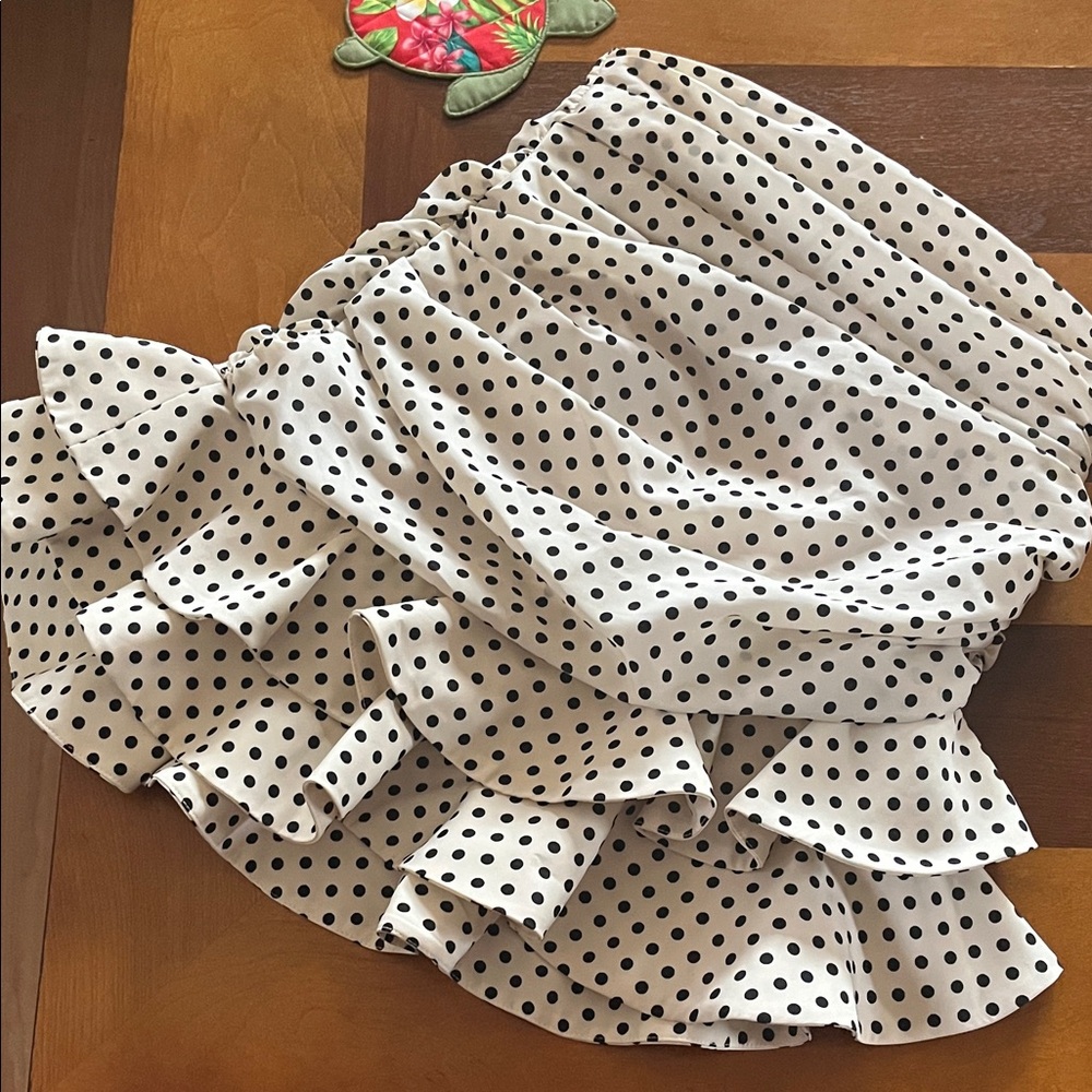 Zara White Polka Dot A-Line Skirt with Black Dots